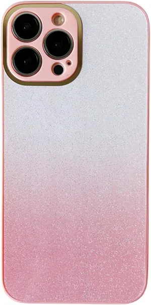 Exquisite Creative Gradient Glitter PC Phone Case for iPhone 14 13 12 11 Plus Pro Max Durable Bumper Bling Gorgeous Protector Cover(Pink,12)