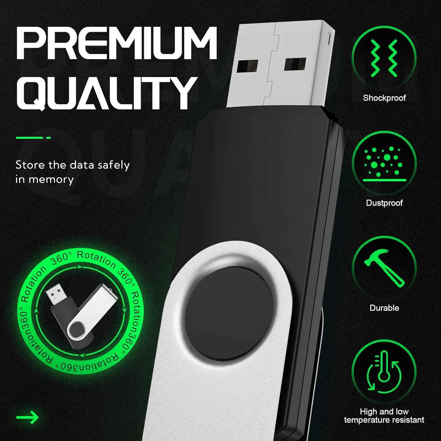 FEBNISCTE 32GB Flash Drive 10 Pack, Thumb Drive High Capacity, Bulk USB Flash Drives 32 GB Metal Swivel, USB 2.0 Jump Drive Memory Stick Portable, Pen Drive Zip High Speed for Data Storage