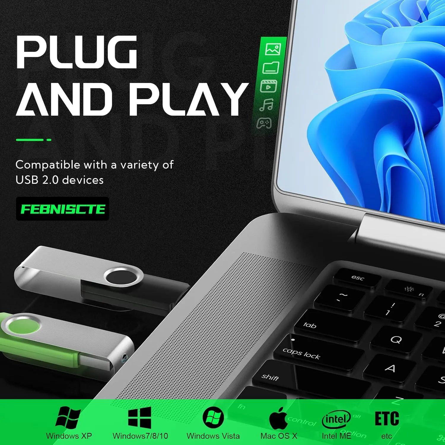 FEBNISCTE 64GB Flash Drive 10 Pack USB Flash Drives Thumb Drive High Capacity USB 2.0 Memory Stick 64 GB Jump Drive Pen Drive Zip Drive High Speed for Data Storage