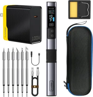 FNIRSI HS-02A 100W Portable Corded Soldering Iron Kit, 3S Fast Heating, 212-842, Pre-set 3 Groups Temperature, 6 F245 Soldering Tips, Smart Digital Soldering Iron Pen Tool for Electronics Repair