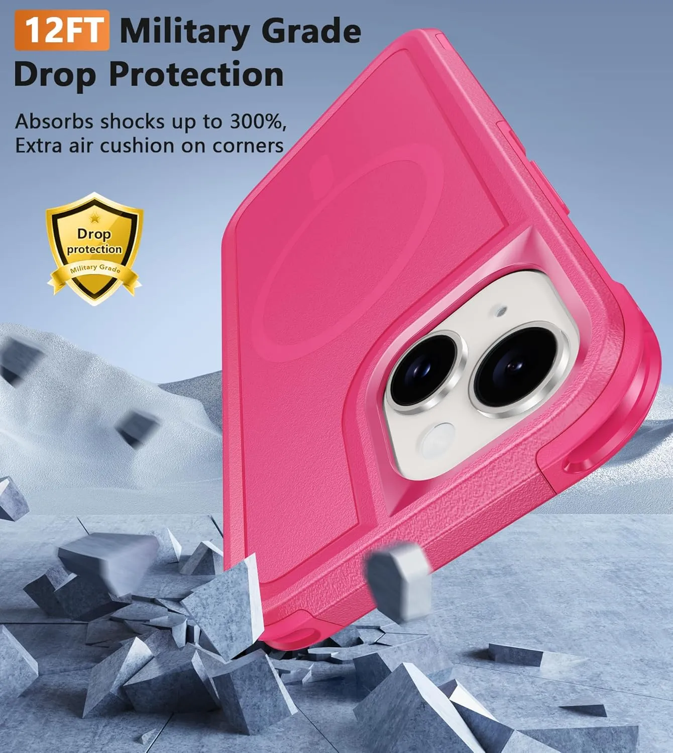 FNTCASE for iPhone 13/14 Magnet Case: iPhone 16e Magnetic Dual Layer Military Grade Drop Shockproof Protection Cell Phone Cover - Rugged Durable Heavy Duty Protective Bumper Tough Hot Pink