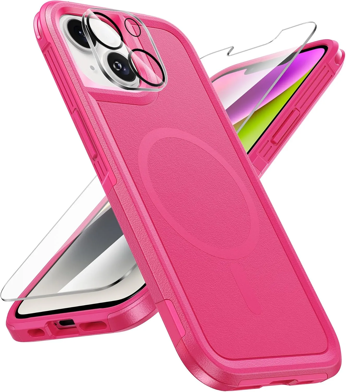 FNTCASE for iPhone 13/14 Magnet Case: iPhone 16e Magnetic Dual Layer Military Grade Drop Shockproof Protection Cell Phone Cover - Rugged Durable Heavy Duty Protective Bumper Tough Hot Pink