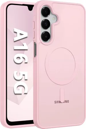 FNTCASE for Samsung Galaxy A16-5G Case: Magnetic Matte Textured Military Grade Drop Protection Translucent Phone Cover - Slim Rugged Durable Shockproof Protective Bumper Cases- 6.7 inches(Light Pink)