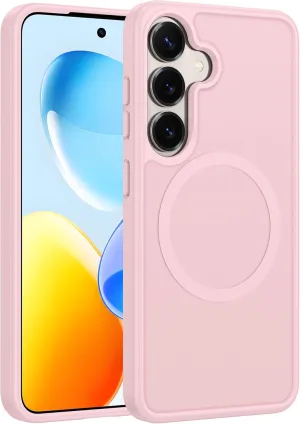 FNTCASE for Samsung Galaxy S25 Case: Magnetic Matte Textured Military Grade Drop Protection Translucent Cell Phone Cover - Slim Rugged Durable Shockproof Protective Bumper Cases- 6.2 inches(Pink)