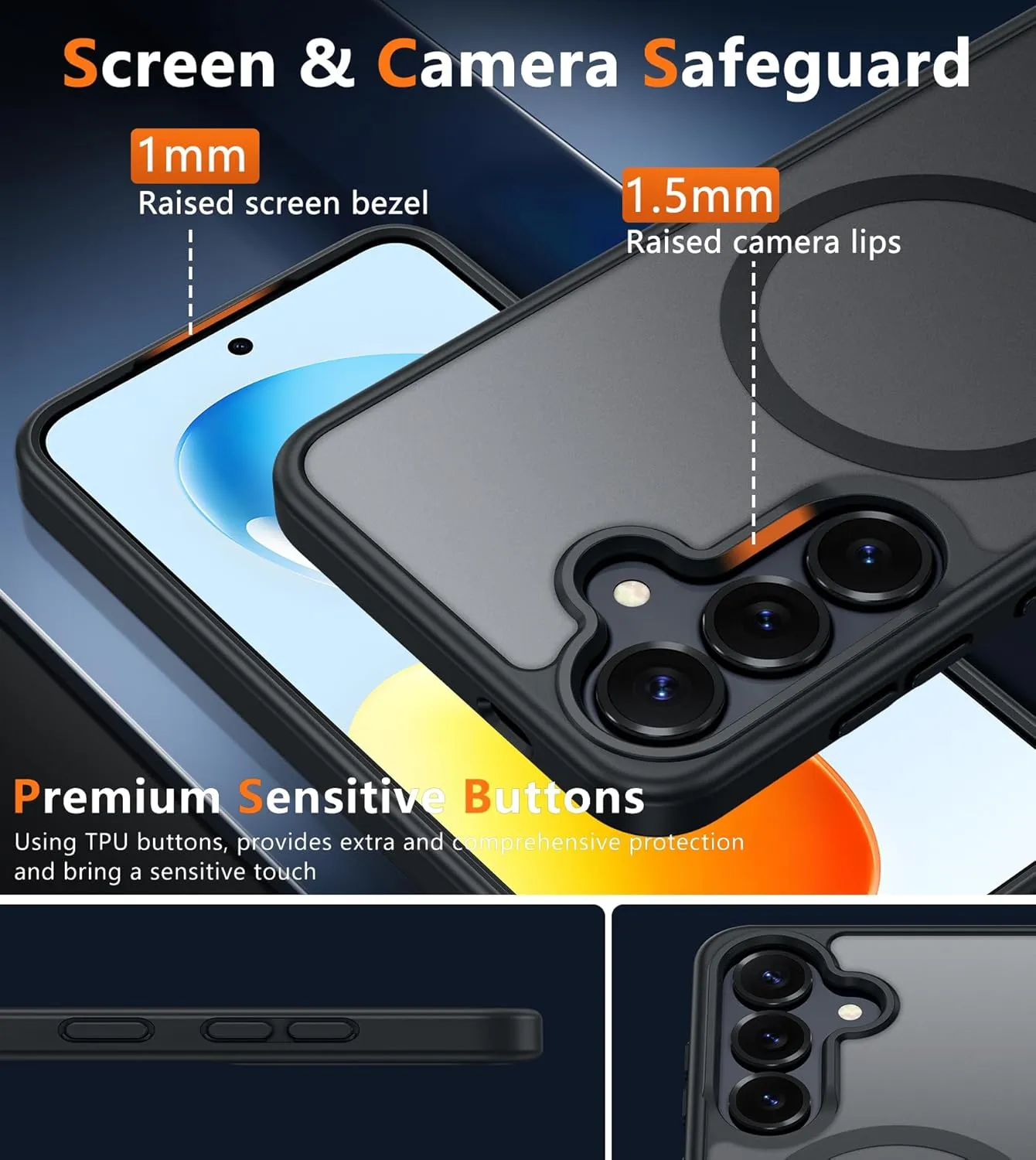 FNTCASE for Samsung Galaxy S25 Case: Magnetic Translucent Matte Shockproof Slim Cell Phone Cover - Military Grade Drop Proof Hard Back Anti-Fingerprint Protective Case (6.2 inch/Black)