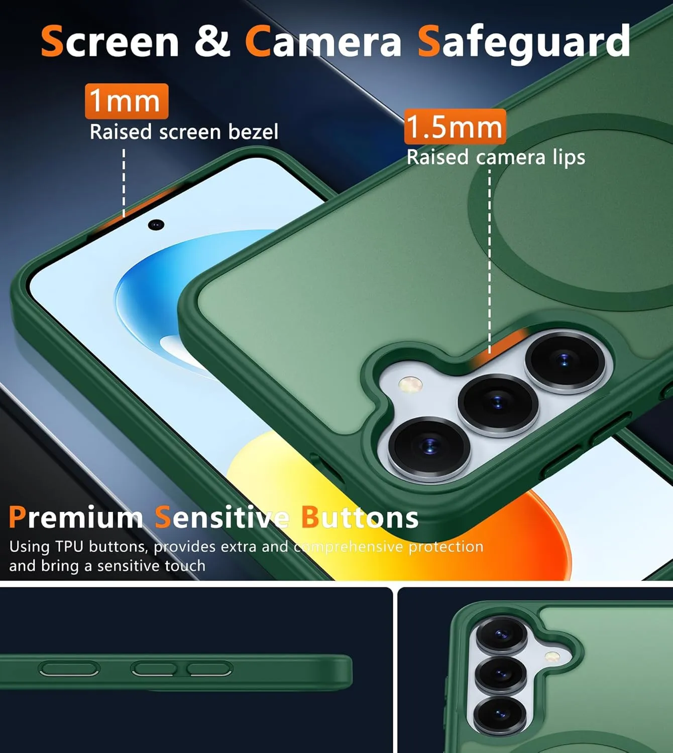 FNTCASE for Samsung Galaxy S25 Case: Magnetic Translucent Matte Shockproof Slim Cell Phone Cover - Military Grade Drop Proof Hard Back Anti-Fingerprint Protective Case (6.2 inch/Green)