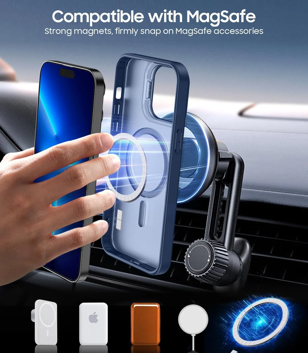 for iPhone 13 Pro Max Case, Compatible with MagSafe, Built-in Camera Ring Stand, with Individual Camera Cover, Translucent Matte Military-Grade Drop Protection Magnetic Case, Blue