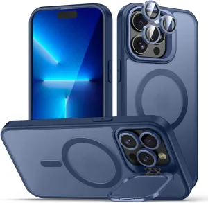 for iPhone 13 Pro Max Case, Compatible with MagSafe, Built-in Camera Ring Stand, with Individual Camera Cover, Translucent Matte Military-Grade Drop Protection Magnetic Case, Blue