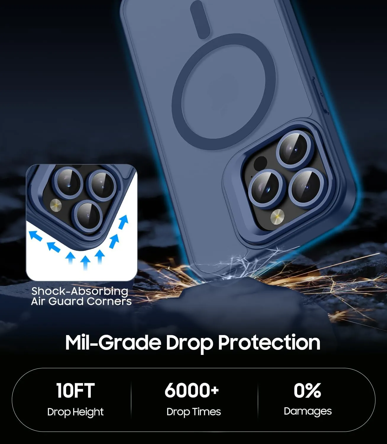for iPhone 13 Pro Max Case, Compatible with MagSafe, Built-in Camera Ring Stand, with Individual Camera Cover, Translucent Matte Military-Grade Drop Protection Magnetic Case, Blue