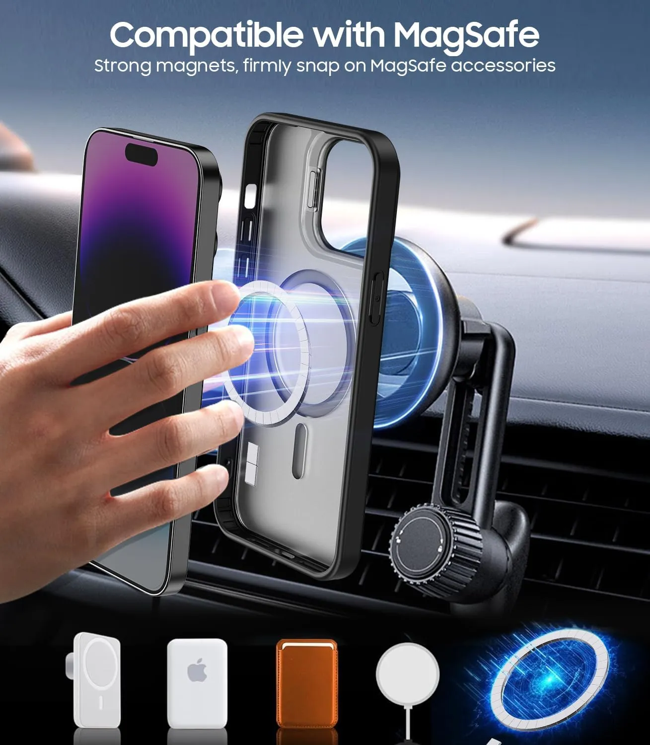 for iPhone 14 Pro Case, Compatible with MagSafe, Built-in Camera Ring Stand, with Individual Camera Cover, Translucent Matte Military-Grade Drop Protection Magnetic Case, Black