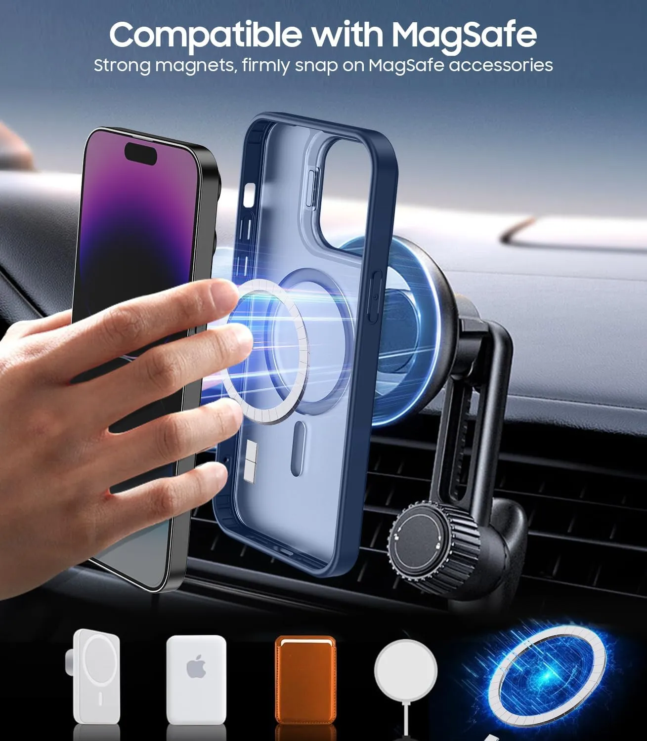 for iPhone 14 Pro Case, Compatible with MagSafe, Built-in Camera Ring Stand, with Individual Camera Cover, Translucent Matte Military-Grade Drop Protection Magnetic Case, Blue