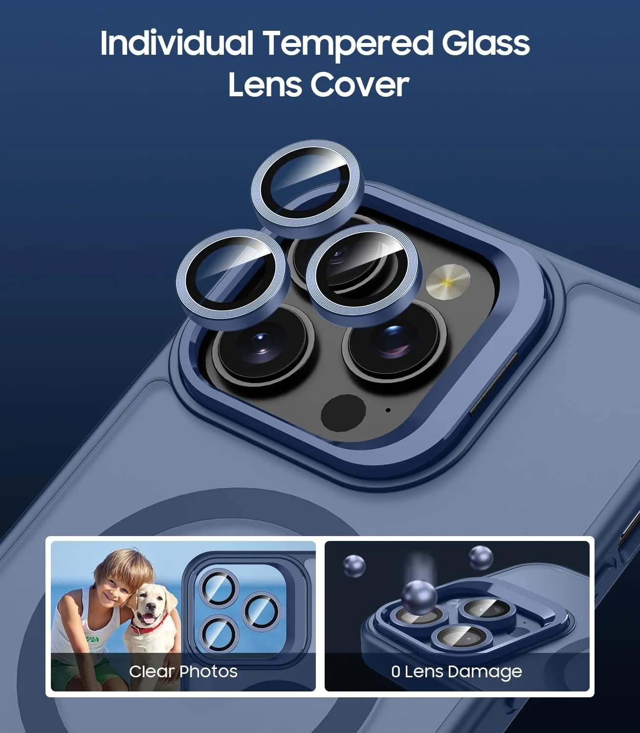 for iPhone 14 Pro Case, Compatible with MagSafe, Built-in Camera Ring Stand, with Individual Camera Cover, Translucent Matte Military-Grade Drop Protection Magnetic Case, Blue