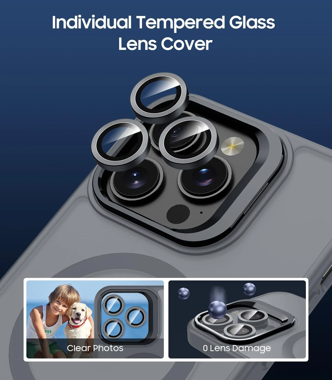 for iPhone 14 Pro Case, Compatible with MagSafe, Built-in Camera Ring Stand, with Individual Camera Cover, Translucent Matte Military-Grade Drop Protection Magnetic Case, Gray