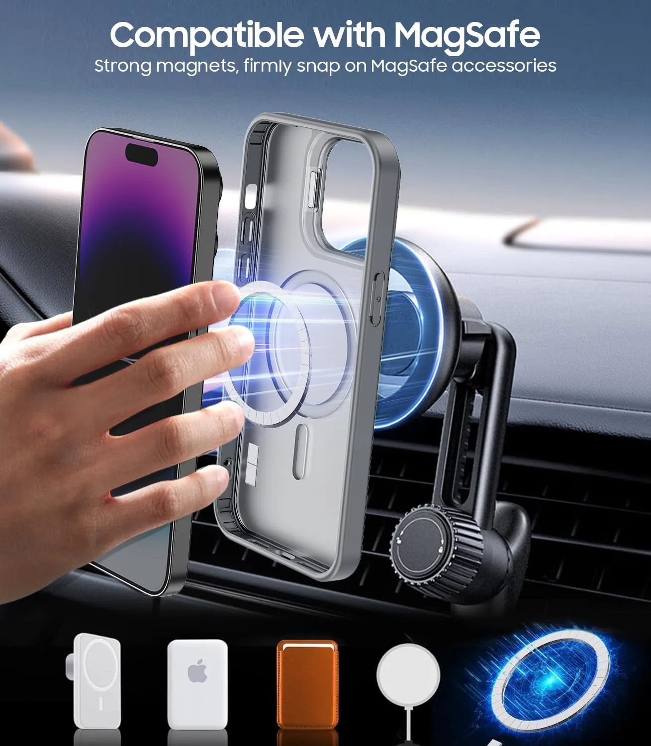 for iPhone 14 Pro Case, Compatible with MagSafe, Built-in Camera Ring Stand, with Individual Camera Cover, Translucent Matte Military-Grade Drop Protection Magnetic Case, Gray