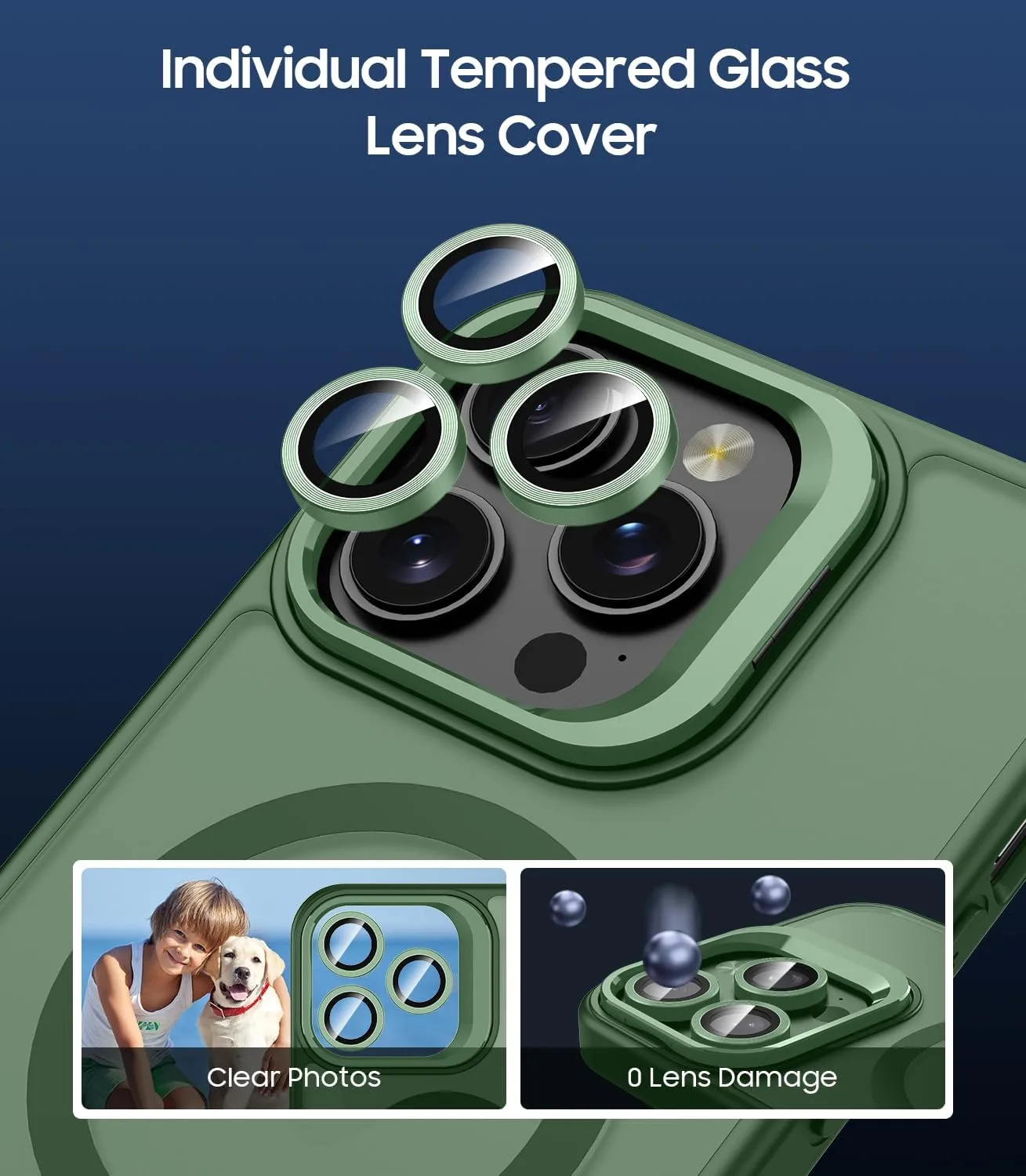 for iPhone 14 Pro Case, Compatible with MagSafe, Built-in Camera Ring Stand, with Individual Camera Cover, Translucent Matte Military-Grade Drop Protection Magnetic Case, Green