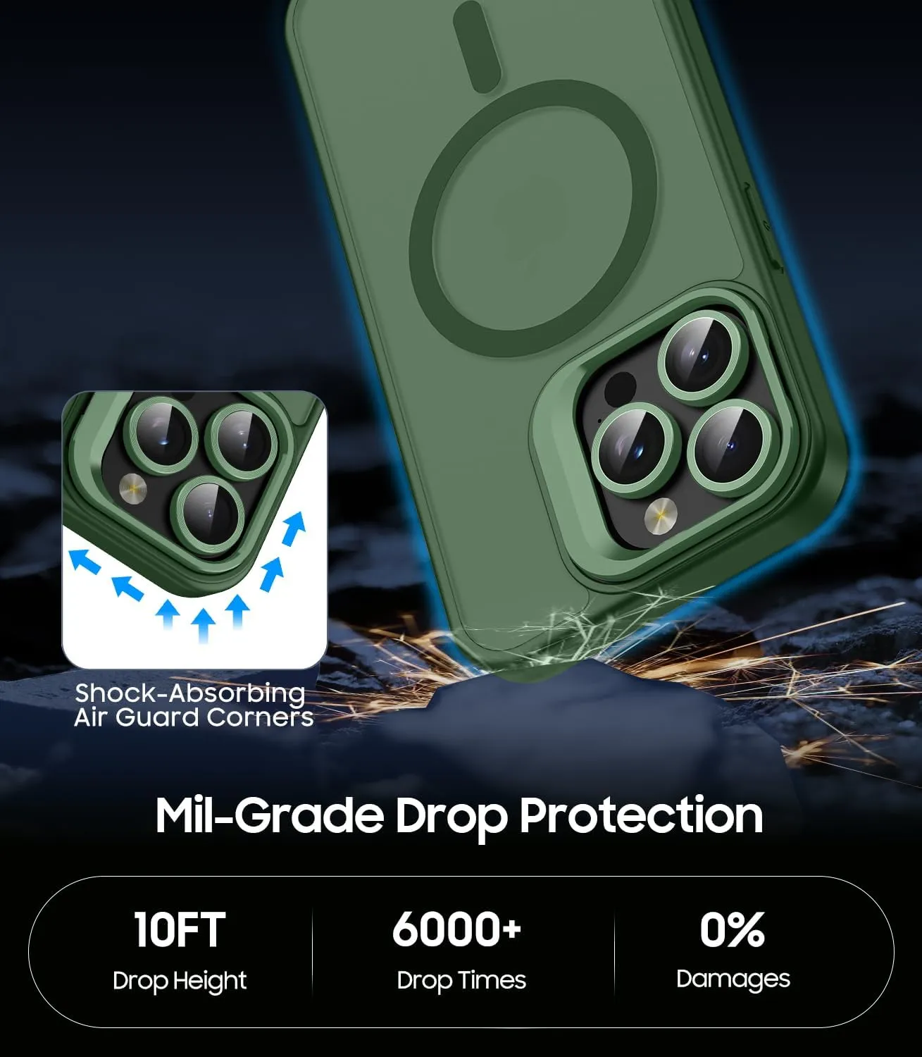 for iPhone 14 Pro Case, Compatible with MagSafe, Built-in Camera Ring Stand, with Individual Camera Cover, Translucent Matte Military-Grade Drop Protection Magnetic Case, Green