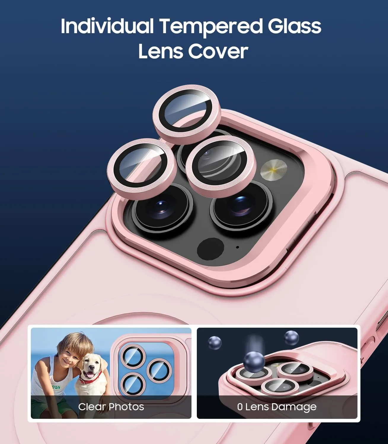 for iPhone 14 Pro Case, Compatible with MagSafe, Built-in Camera Ring Stand, with Individual Camera Cover, Translucent Matte Military-Grade Drop Protection Magnetic Case, Pink