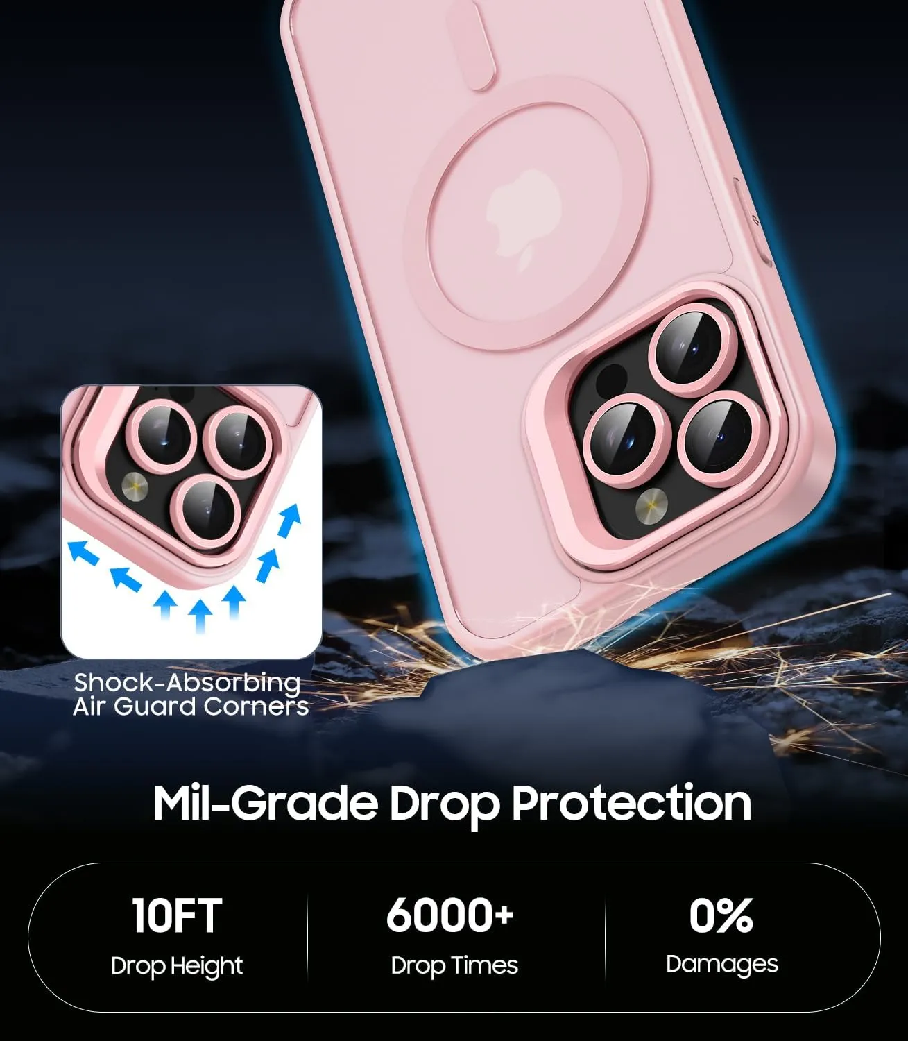 for iPhone 14 Pro Case, Compatible with MagSafe, Built-in Camera Ring Stand, with Individual Camera Cover, Translucent Matte Military-Grade Drop Protection Magnetic Case, Pink
