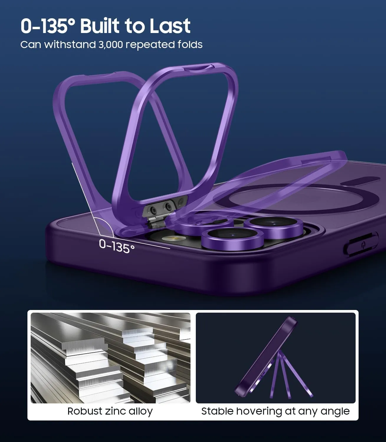 for iPhone 14 Pro Case, Compatible with MagSafe, Built-in Camera Ring Stand, with Individual Camera Cover, Translucent Matte Military-Grade Drop Protection Magnetic Case, Purple