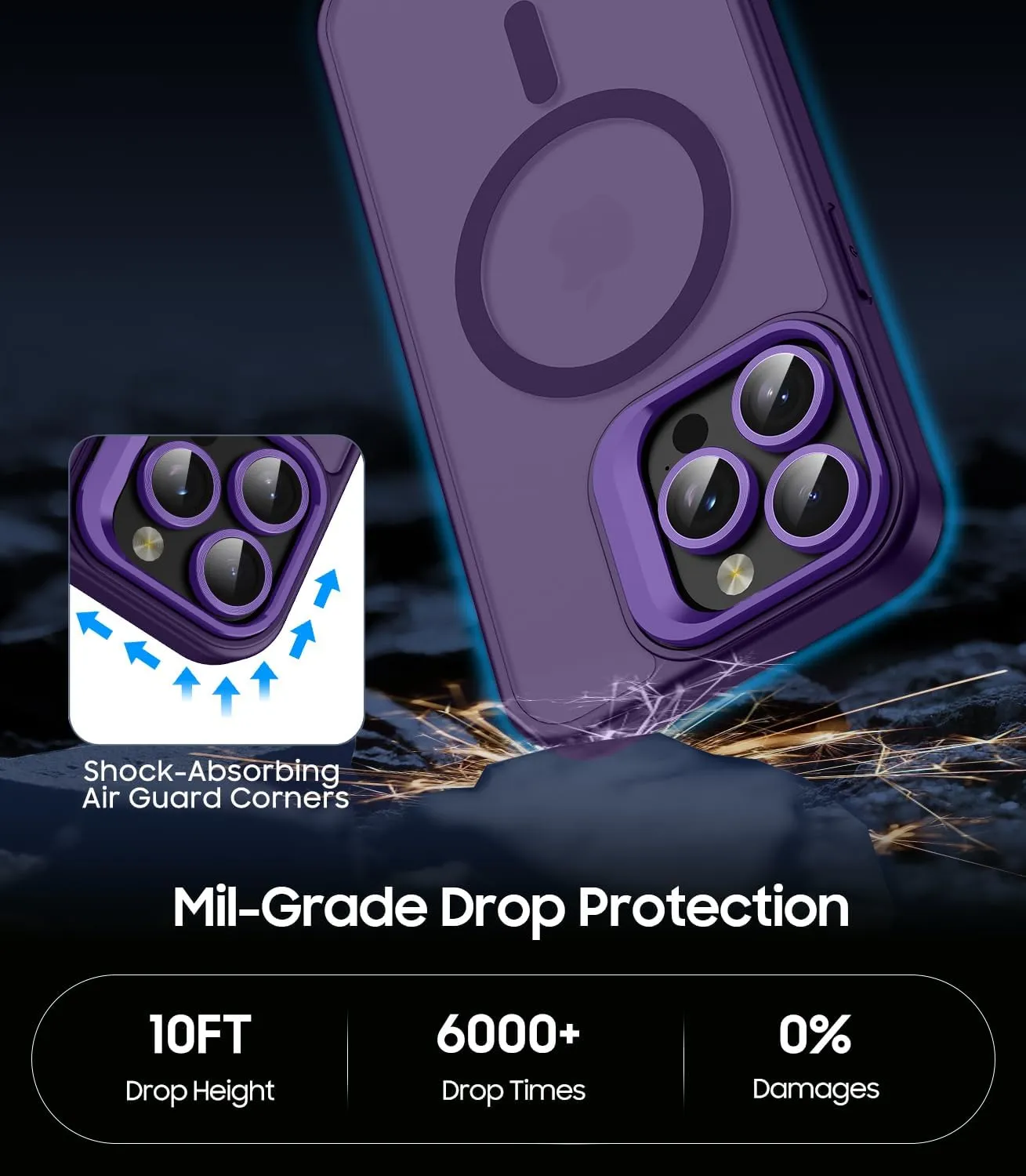 for iPhone 14 Pro Case, Compatible with MagSafe, Built-in Camera Ring Stand, with Individual Camera Cover, Translucent Matte Military-Grade Drop Protection Magnetic Case, Purple