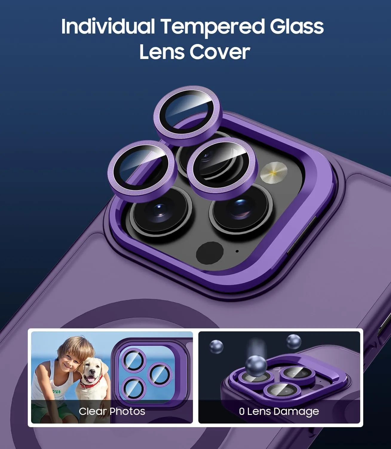for iPhone 14 Pro Case, Compatible with MagSafe, Built-in Camera Ring Stand, with Individual Camera Cover, Translucent Matte Military-Grade Drop Protection Magnetic Case, Purple