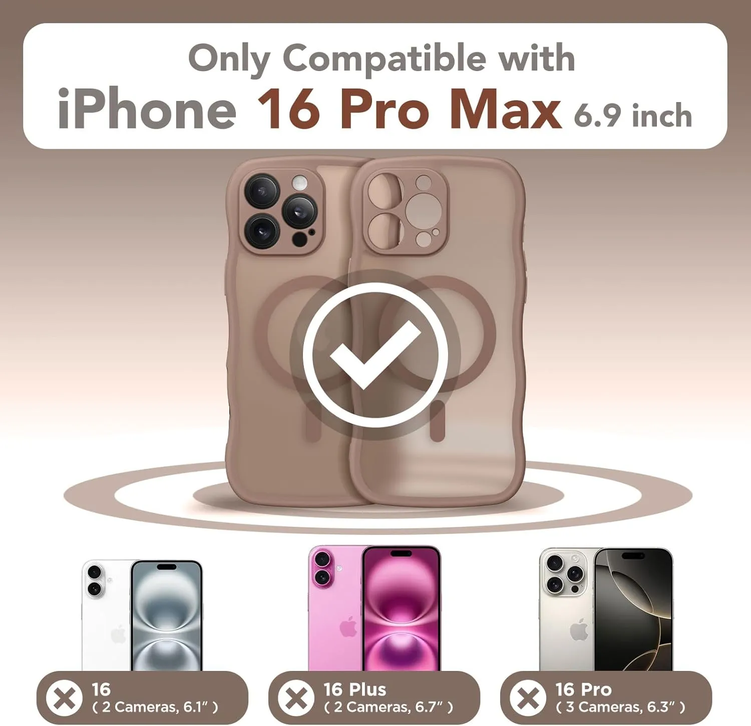 for iPhone 16 Pro Max Case for Women Girls, Upgraded [Full Camera Protection] [Compatible with MagSafe] Cute Wave Translucent Matte Phone Case for iPhone 16 Pro Max, Brown