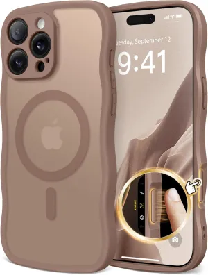 for iPhone 16 Pro Max Case for Women Girls, Upgraded [Full Camera Protection] [Compatible with MagSafe] Cute Wave Translucent Matte Phone Case for iPhone 16 Pro Max, Brown