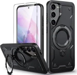 for Samsung Galaxy S21 Case Magnetic with stand [Compatible with Mag-Safe] [with Screen Protector] Wireless Charging, Shockproof Galaxy S21 5G Case, Ring Holder Phone Cover, for Samsung S21 Phone Case
