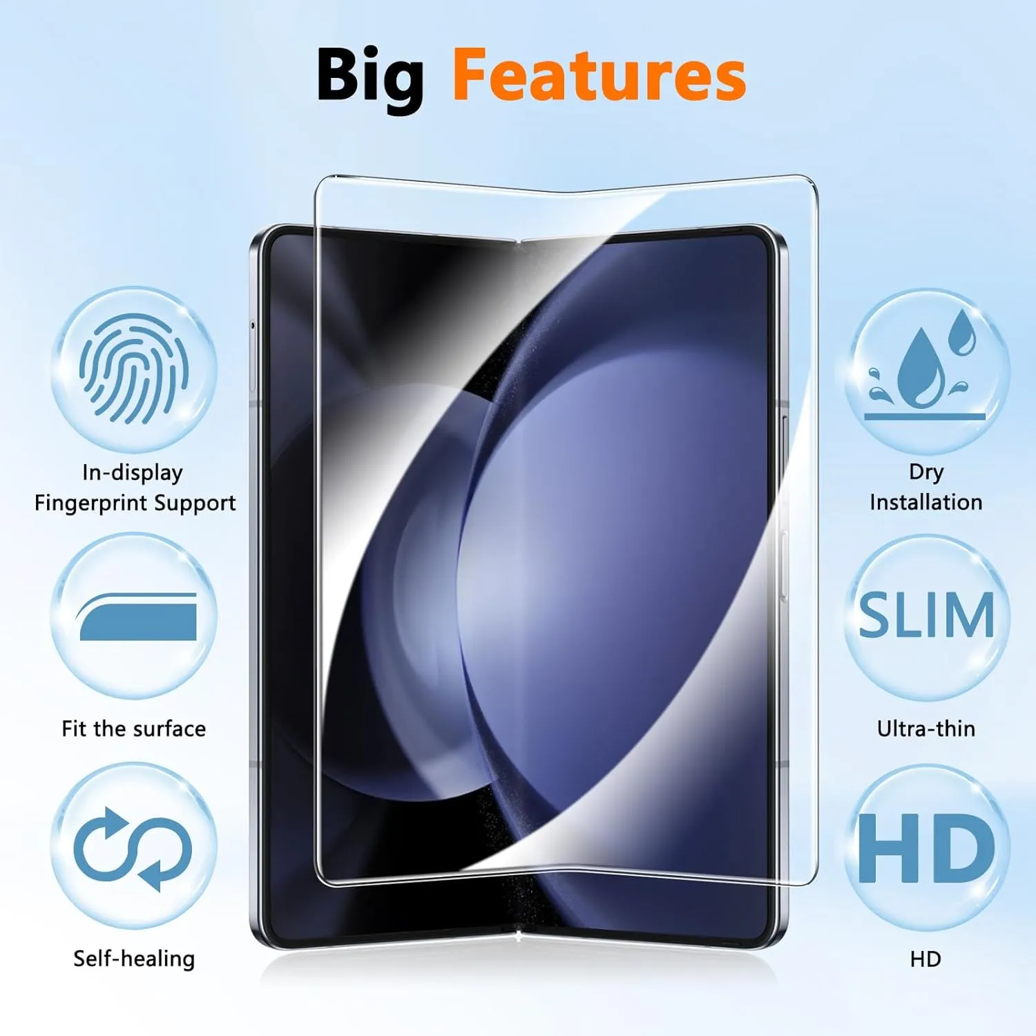 Fotbor [2 Pack] for Samsung Galaxy Z Fold 5 Screen Protectors Flexible Soft Inner Screen EPU Protective Film Full Coverage Clear Bubble-Free Case Friendly Screen Protector for Galaxy Z Fold 5, 7.6-Inch
