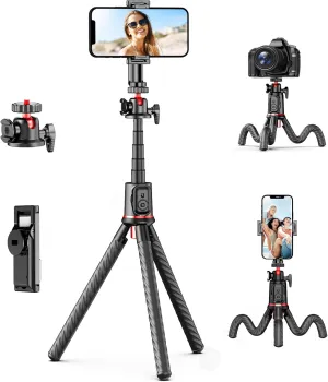Fotopro Flexible Phone Tripod, Mini Camera Tripod with Wireless Remote Phone Holder, 360 Rotation Extendable Phone Tripod Stand for Video Recording Vlogging Live Streaming