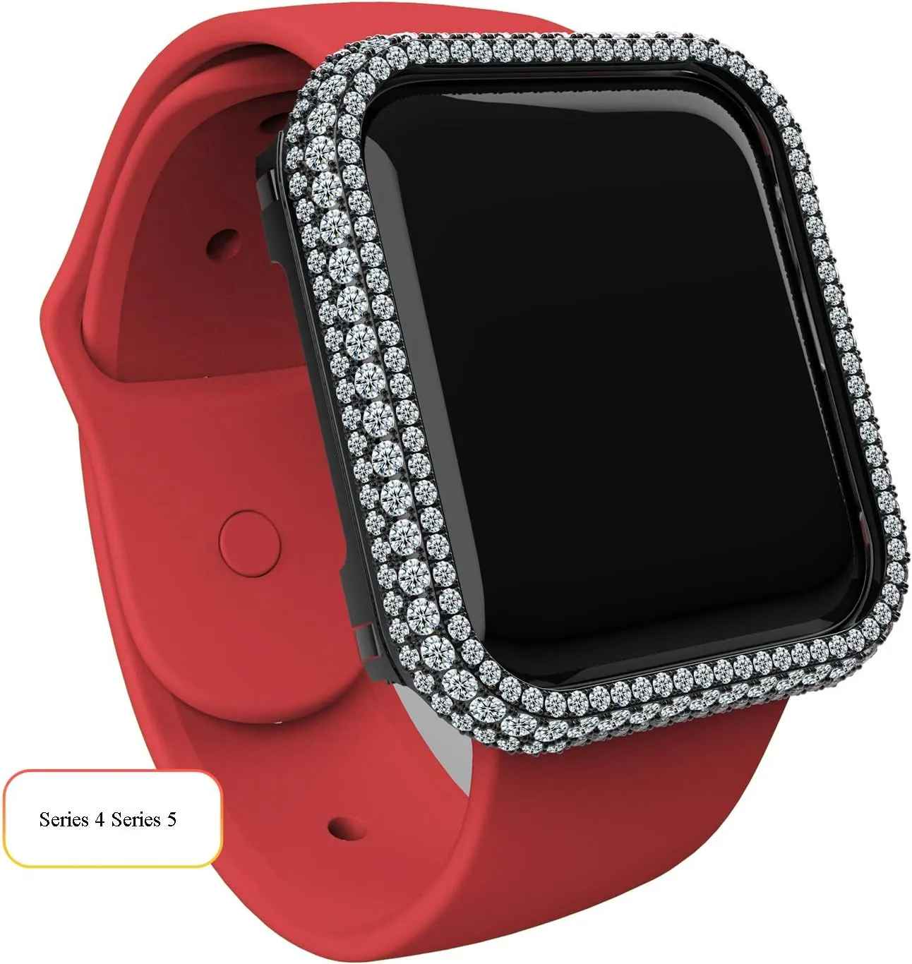 Full Gorgeous Bling Zircon Diamonds Metal Alloy Bezel Frame Case Cover Compatible Apple Watch Series 4 5 6 SE (Black, 40mm)
