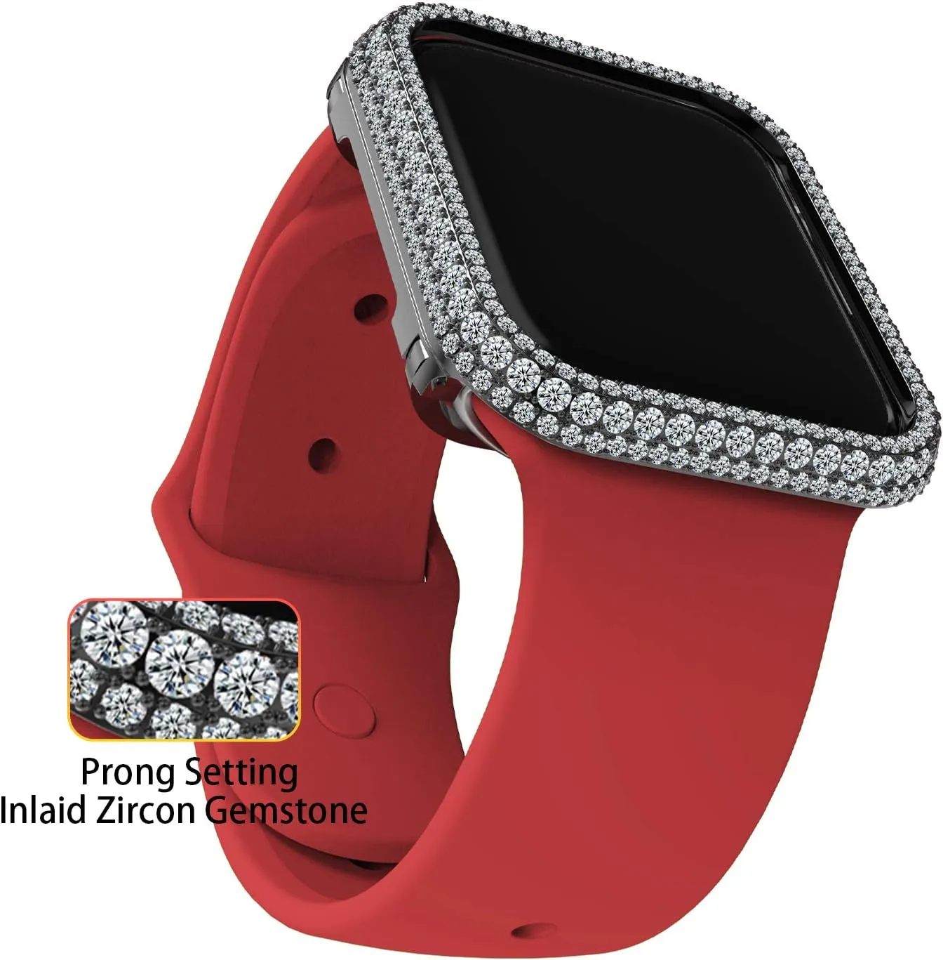 Full Gorgeous Bling Zircon Diamonds Metal Alloy Bezel Frame Case Cover Compatible Apple Watch Series 4 5 6 SE (Black, 40mm)