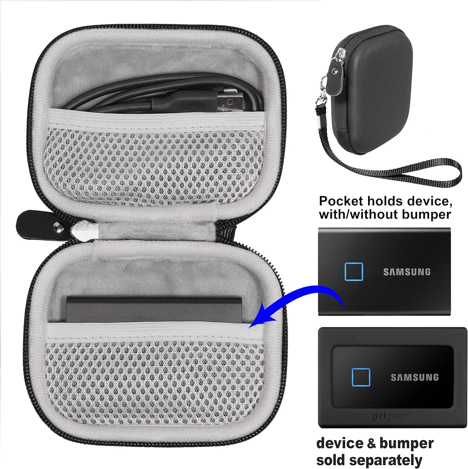 GETGEAR Handy Case for Samsung T7, T7 Touch Portable SSD, SSD Case, Home Storage, Travel