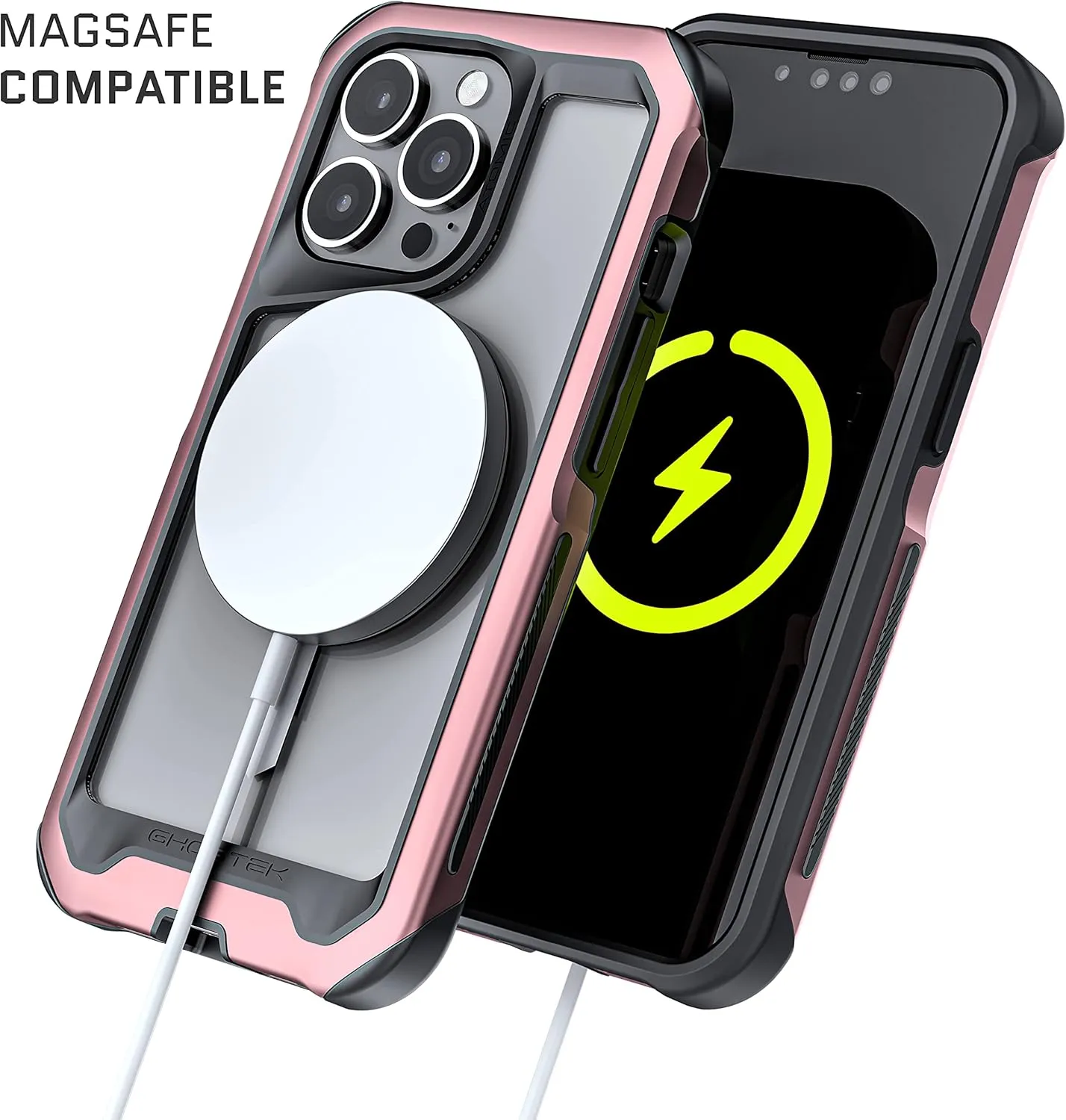 Ghostek Atomic Slim iPhone 13 Case for Women with MagSafe and Pink Aluminum Bumper Cute Girly Premium Phone Covers Wireless Charging Compatible Designed for 2021 Apple iPhone 13 (6.1 inch) (Pink)