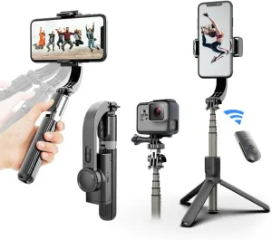 Gimbal Stabilizer for Smartphone with Retractable Selfie Stick and Tripod1-Axis Multifunction Remote 360Automatic Rotation Auto Balance for iPhone/Android