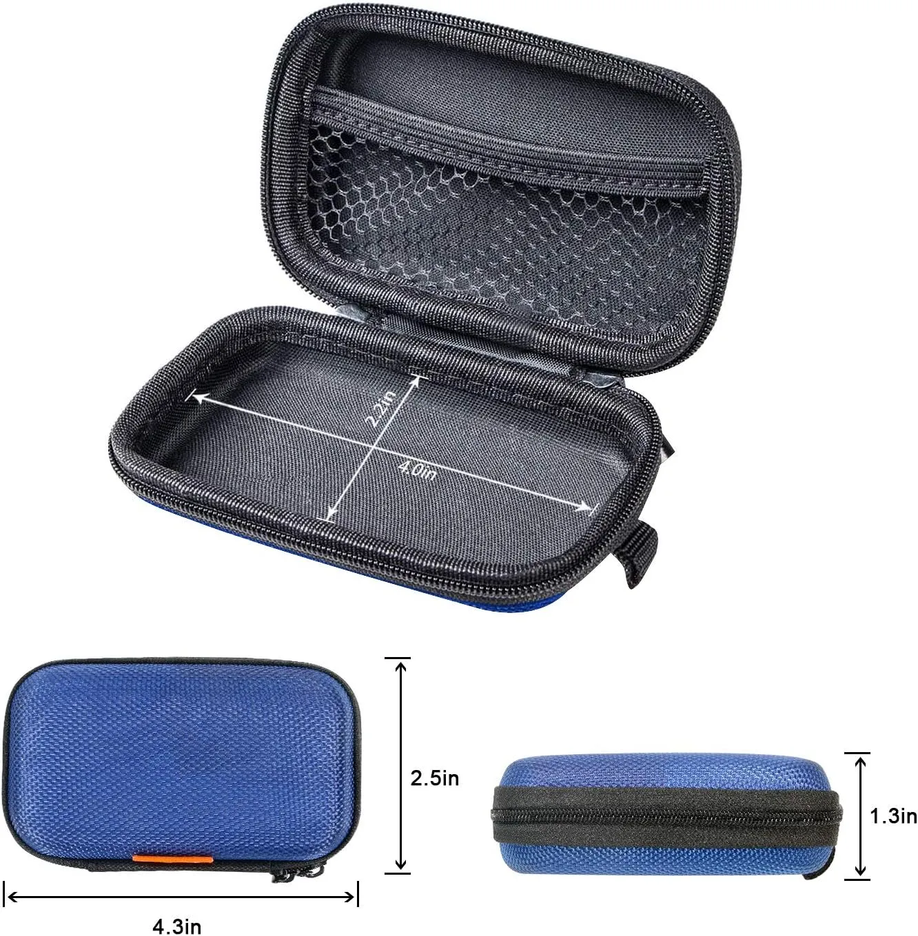 GLCON Earbud Carrying Case - Rectangle Shape Small Hard EVA Case, Mesh Inner Pocket, Durable Exterior - Lightweight Portable Universal Zipper Storage Bag for Wired Bluetooth Headset, Charger - Blue