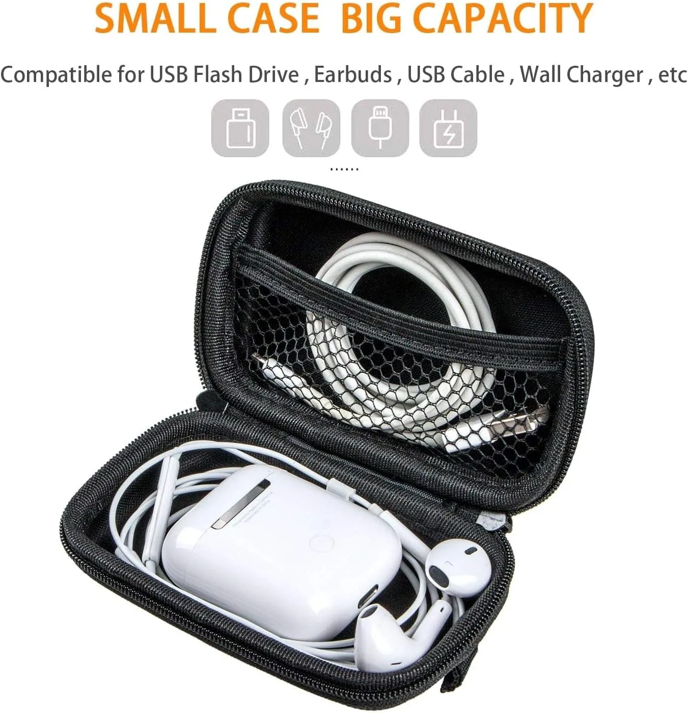 GLCON Earbud Carrying Case - Rectangle Shape Small Hard EVA Case, Mesh Inner Pocket, Durable Exterior - Lightweight Portable Universal Zipper Storage Bag for Wired Bluetooth Headset, Charger - Blue