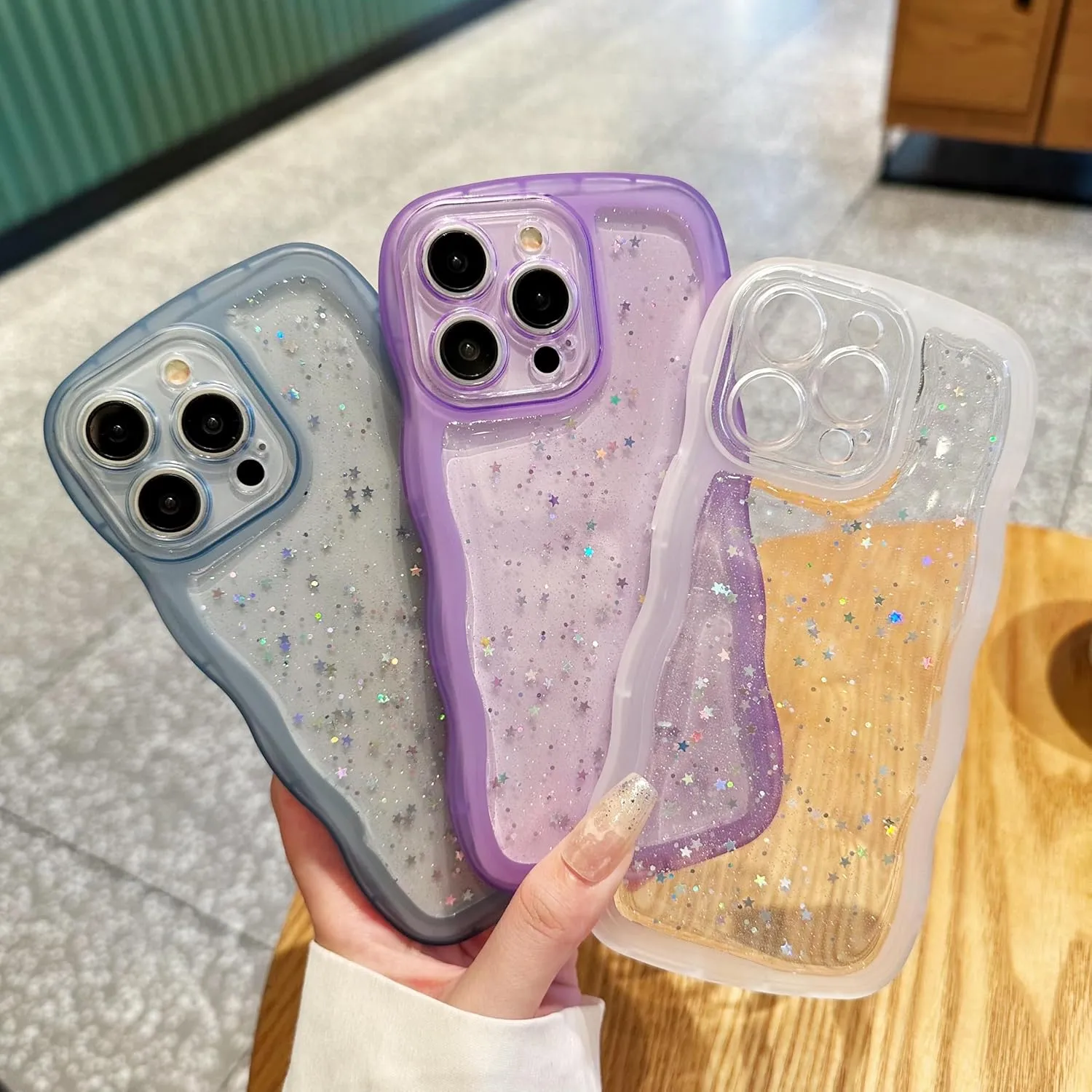 Glitter Case for iPhone 6S 4.7 inch, Cute Wave Frame Curly Shape Sparkly Shiny Cover, iPhone 6 Bling Cover Stylish Durable Protective Case for Girls Women, Blue