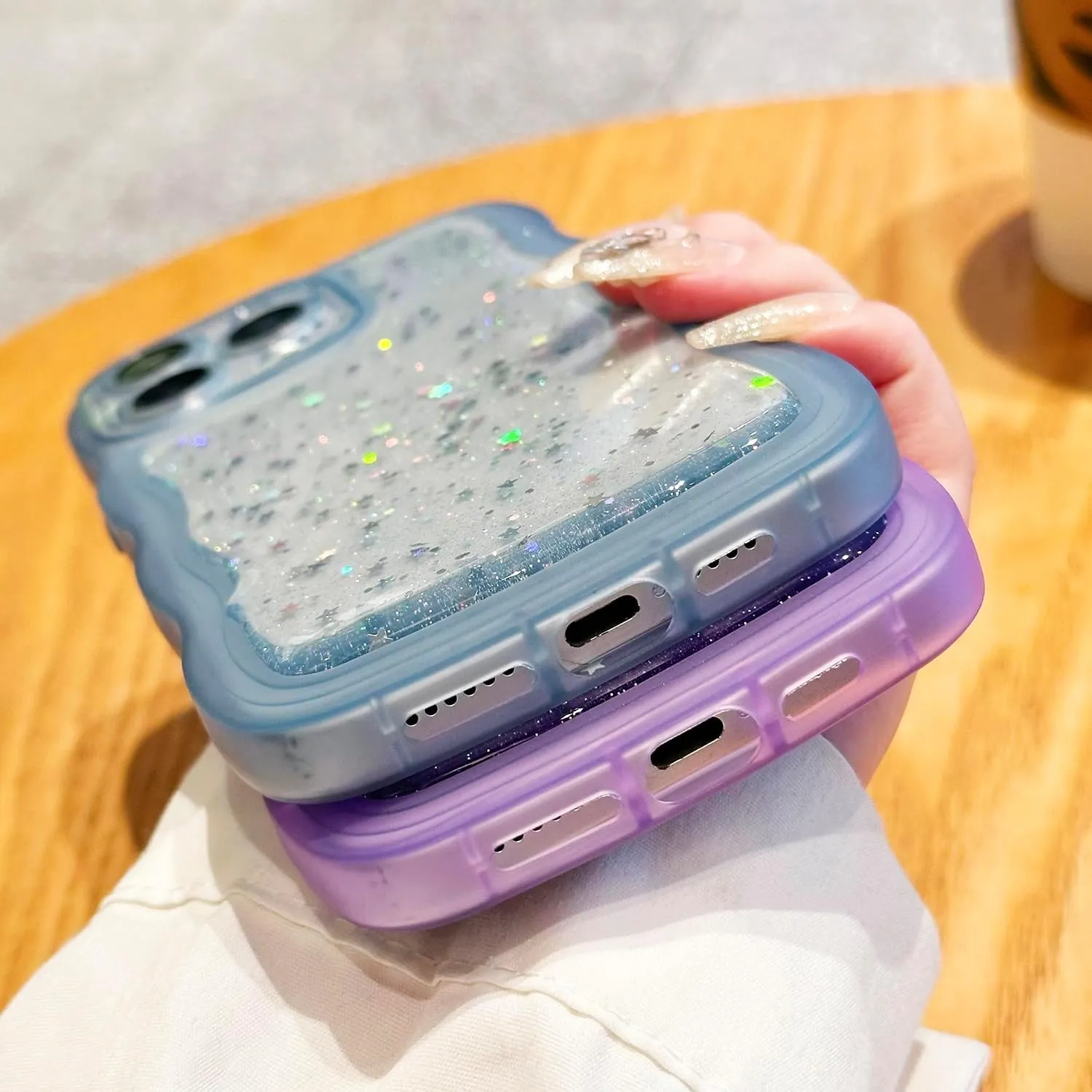 Glitter Case for iPhone 6S 4.7 inch, Cute Wave Frame Curly Shape Sparkly Shiny Cover, iPhone 6 Bling Cover Stylish Durable Protective Case for Girls Women, Blue
