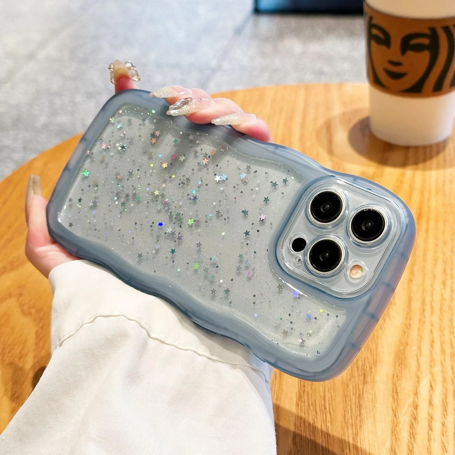 Glitter Case for iPhone 6S 4.7 inch, Cute Wave Frame Curly Shape Sparkly Shiny Cover, iPhone 6 Bling Cover Stylish Durable Protective Case for Girls Women, Blue