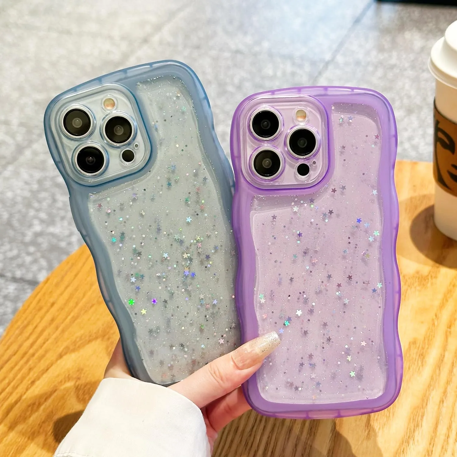 Glitter Case for iPhone 6S 4.7 inch, Cute Wave Frame Curly Shape Sparkly Shiny Cover, iPhone 6 Bling Cover Stylish Durable Protective Case for Girls Women, Blue
