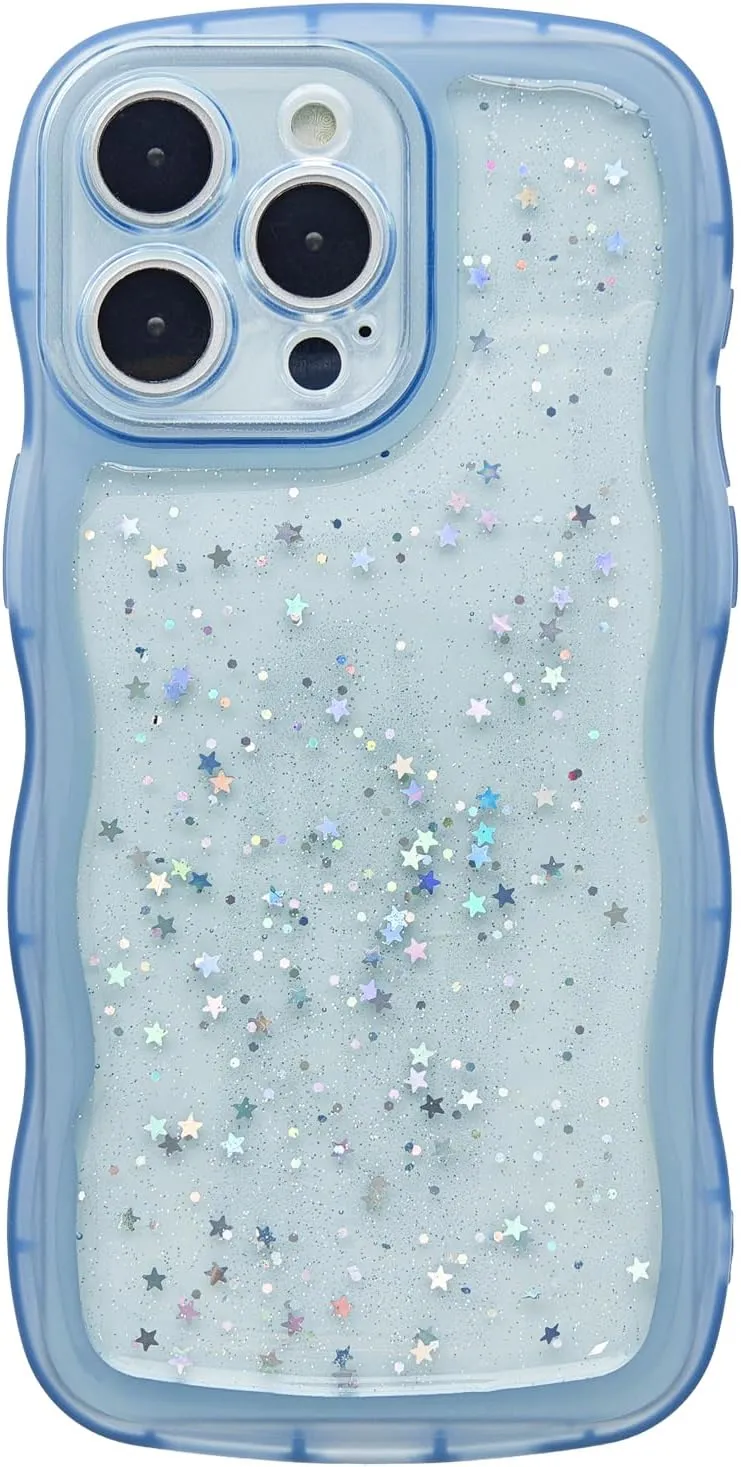 Glitter Case for iPhone 6S 4.7 inch, Cute Wave Frame Curly Shape Sparkly Shiny Cover, iPhone 6 Bling Cover Stylish Durable Protective Case for Girls Women, Blue