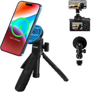 HA-W08 Magnetic Selfie Stick Wireless Charging Tripod Magnetic Wireless Charging Mount Desktop Smartphone Extension Tripod Magnetic Holder w Magic Arm compatibel for iPhone 15/14/13/12