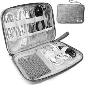 HCFGS Electronics Travel Case - Cord Organizer, Charger Organizer, Tech Accessories for Charger, Phone, Hard Drive, USB - Grey