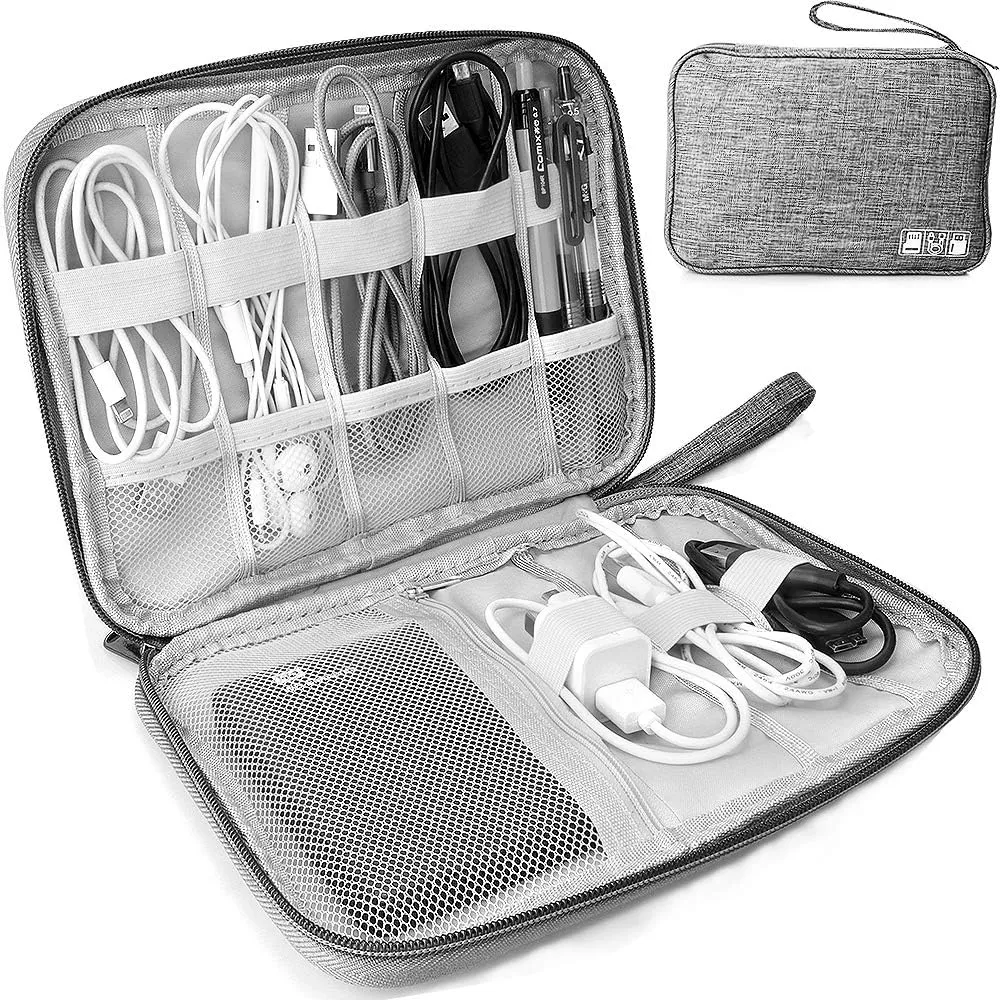 HCFGS Electronics Travel Case - Cord Organizer, Charger Organizer, Tech Accessories for Charger, Phone, Hard Drive, USB - Grey