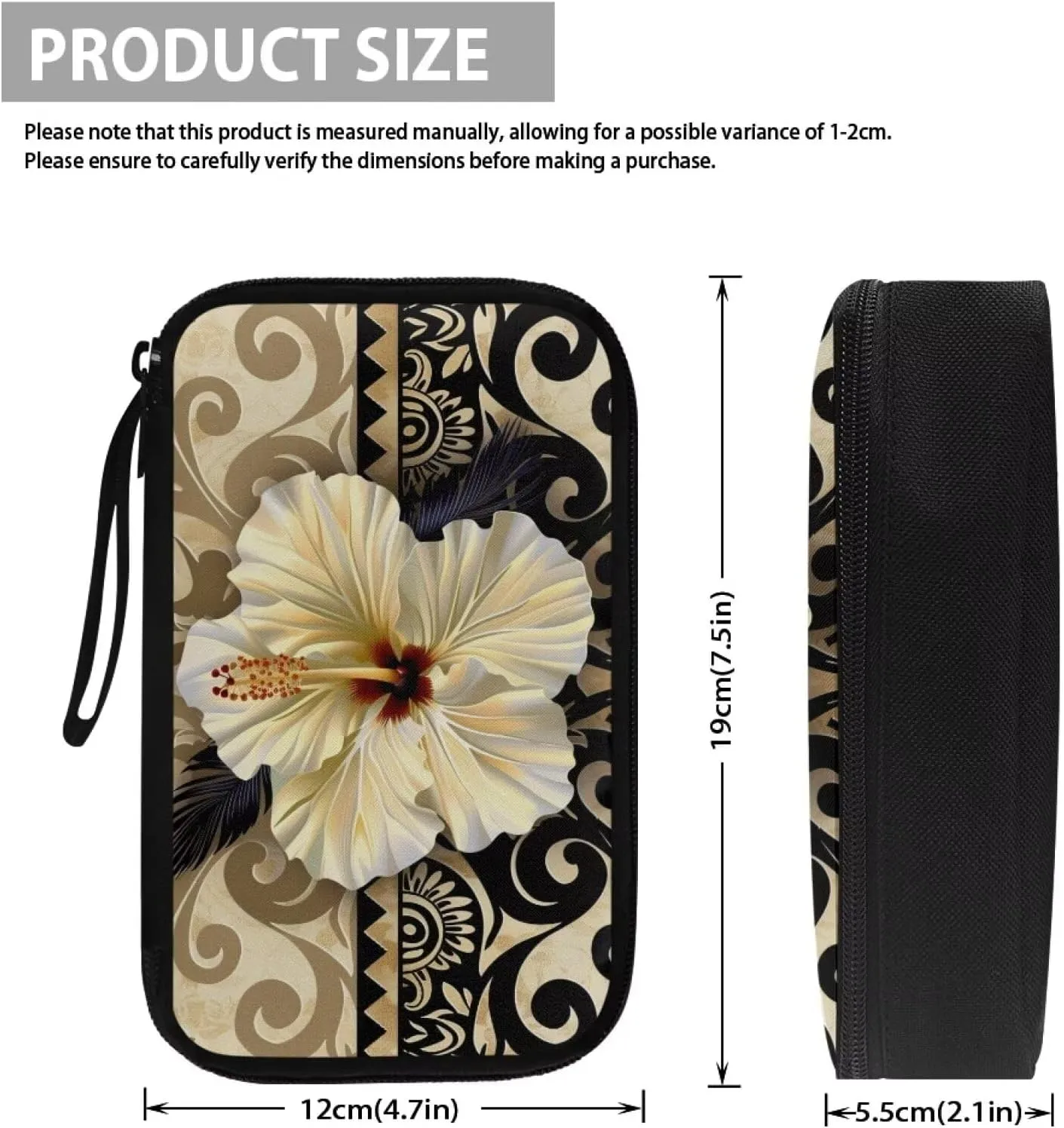 Hibiscus Printed Electronics Organizer Travel Case, Polynesia Style Travel Cord Organizer Bag Washable Travel Cord Charger Organizer Case with Hand Strap, Electronic Accessories