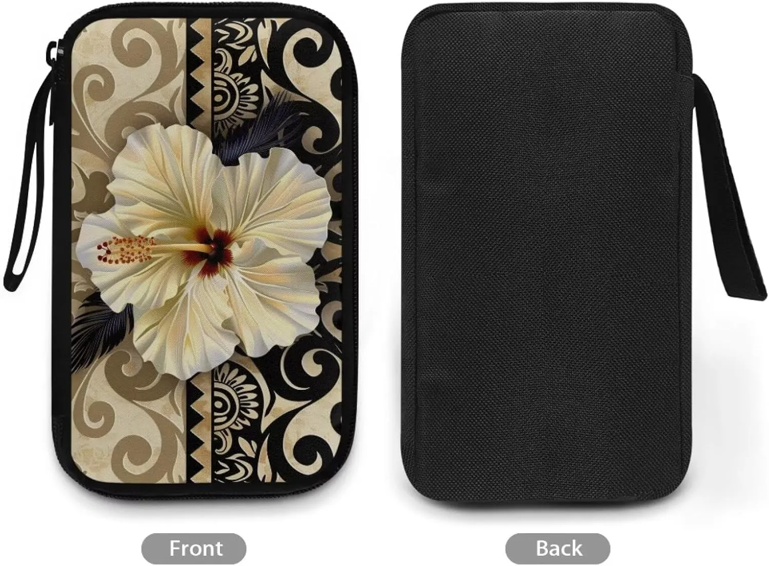 Hibiscus Printed Electronics Organizer Travel Case, Polynesia Style Travel Cord Organizer Bag Washable Travel Cord Charger Organizer Case with Hand Strap, Electronic Accessories