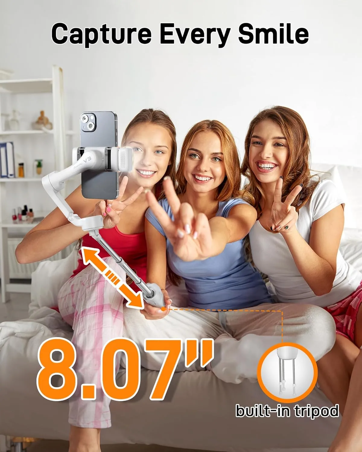 hohem iSteady V3 Gimbal Stabilizer for iPhone, Phone Gimbal with Magnetic AI Tracker, Built-in Extension Rod, Tripod, Fill Light, Phone Stabilizer for Video Recording, YouTube, White