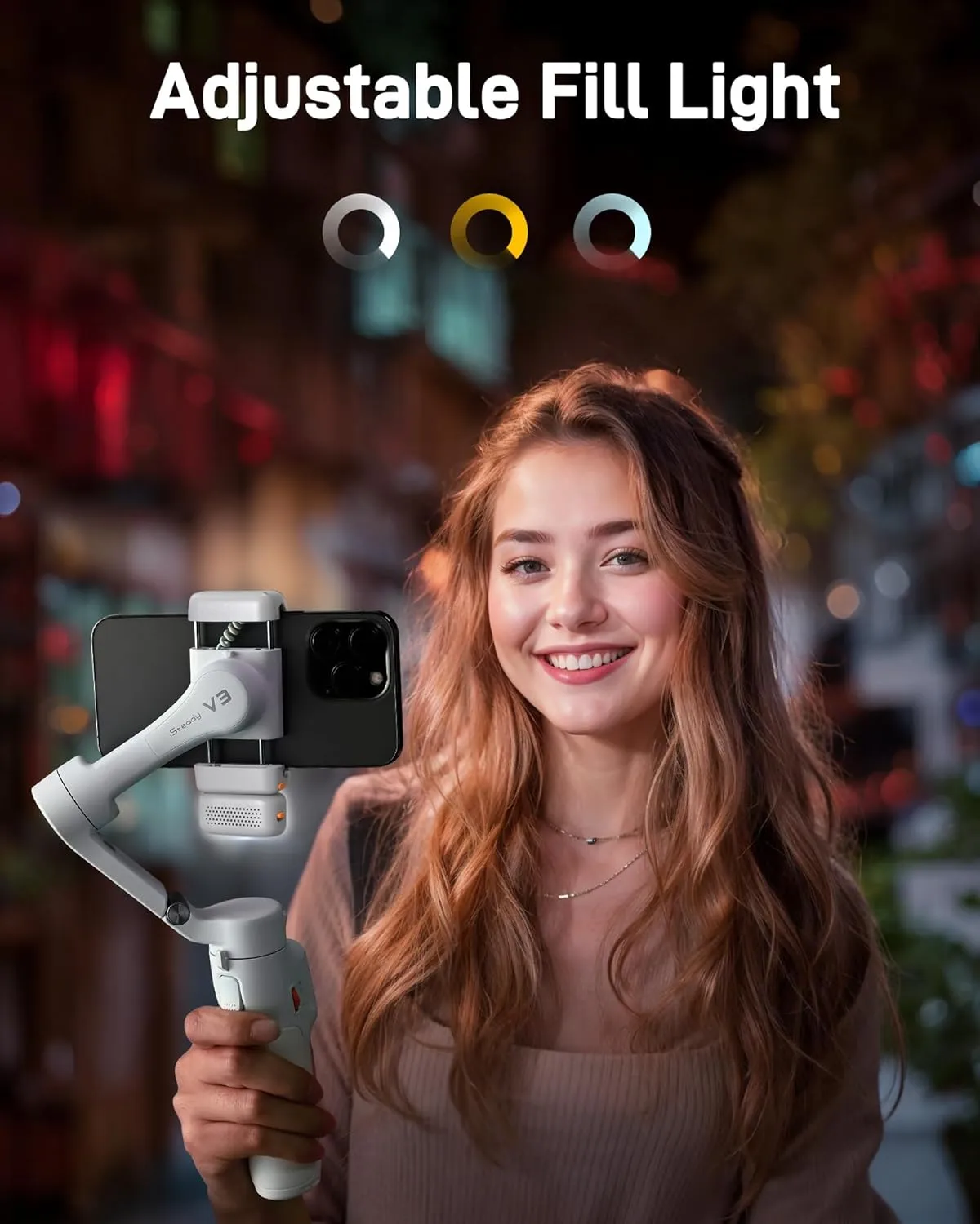 hohem iSteady V3 Gimbal Stabilizer for iPhone, Phone Gimbal with Magnetic AI Tracker, Built-in Extension Rod, Tripod, Fill Light, Phone Stabilizer for Video Recording, YouTube, White