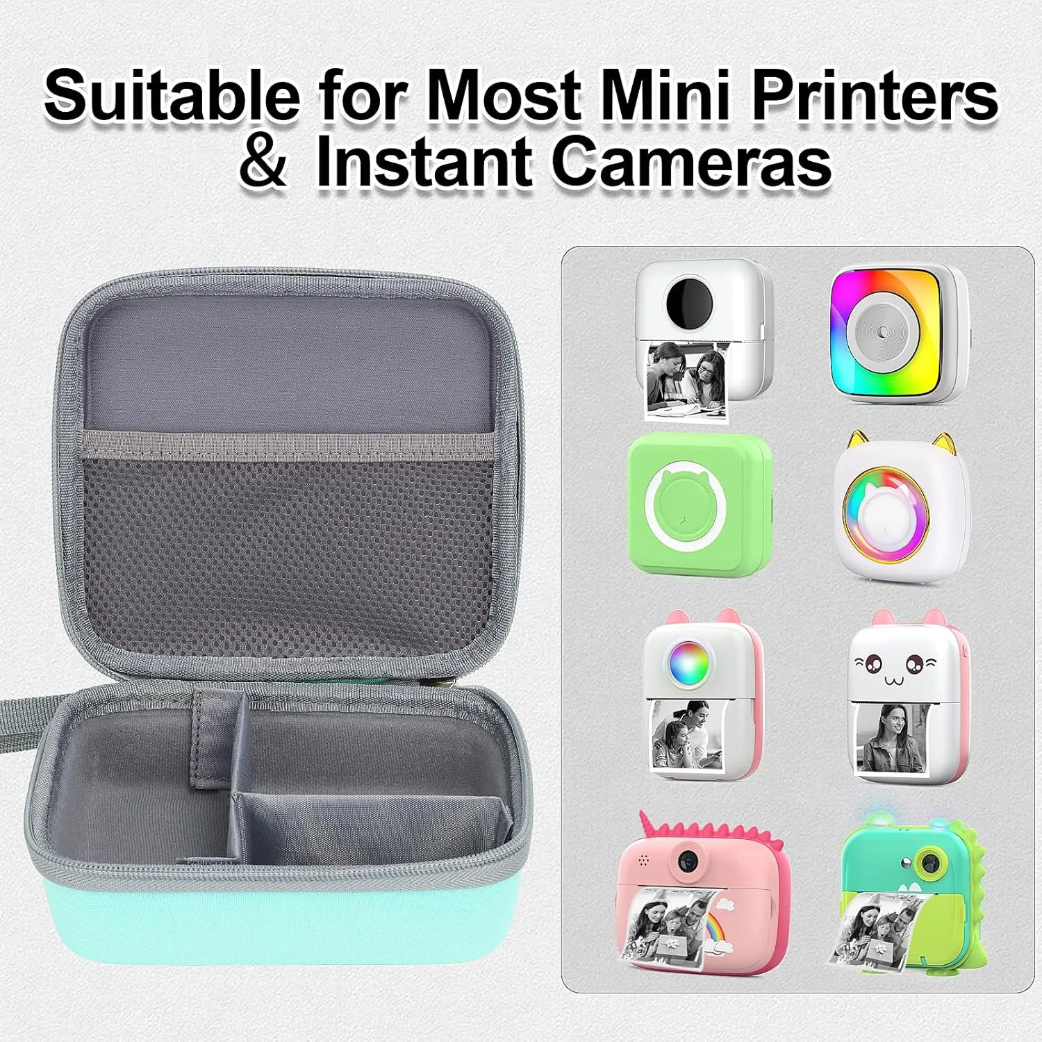 HuiJuKeJi Mini Sticker Printer Case,High-capacity Hard Protective Box for X5/Phomemo M02/T02 Printer,Portable Carrying Case for Thermal Inkless Photo Printer,Instant Camera,Label Marker(Green)